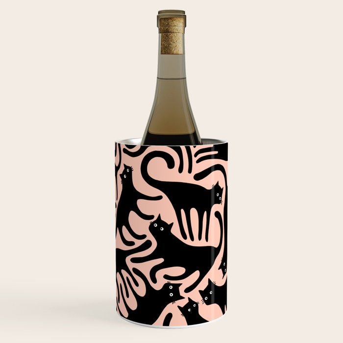 Curious Black Cats on Peachy Pink Wine Chiller Gallery Image 1