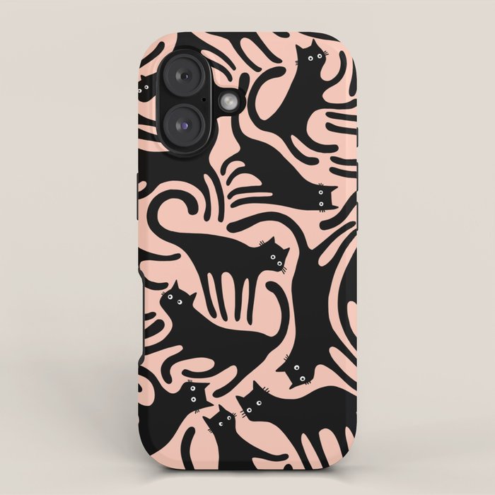 Curious Black Cats on Peachy Pink iPhone Case Gallery Image 1