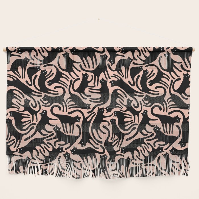 Curious Black Cats on Peachy Pink Wall Hanging Gallery Image 1