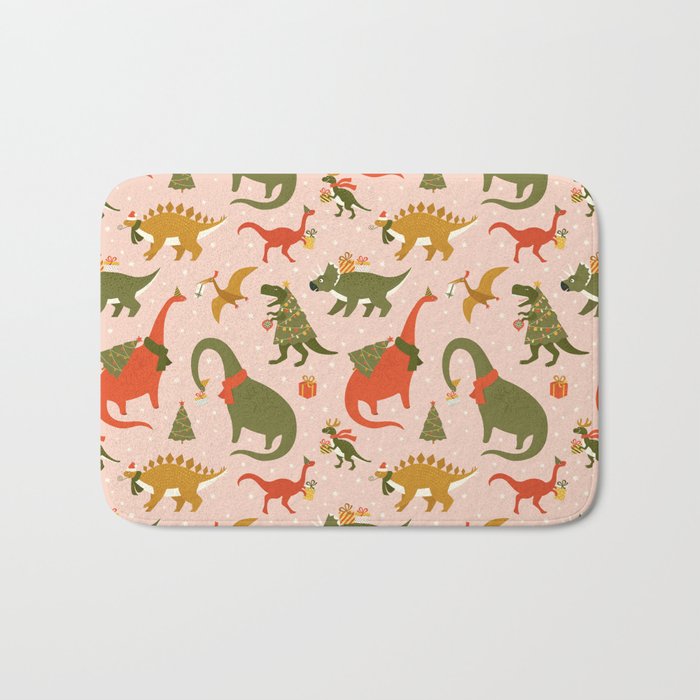 Tyrannosaurus and Dinosaurs Christmas Tree Rex Bath Mat Gallery Image 1