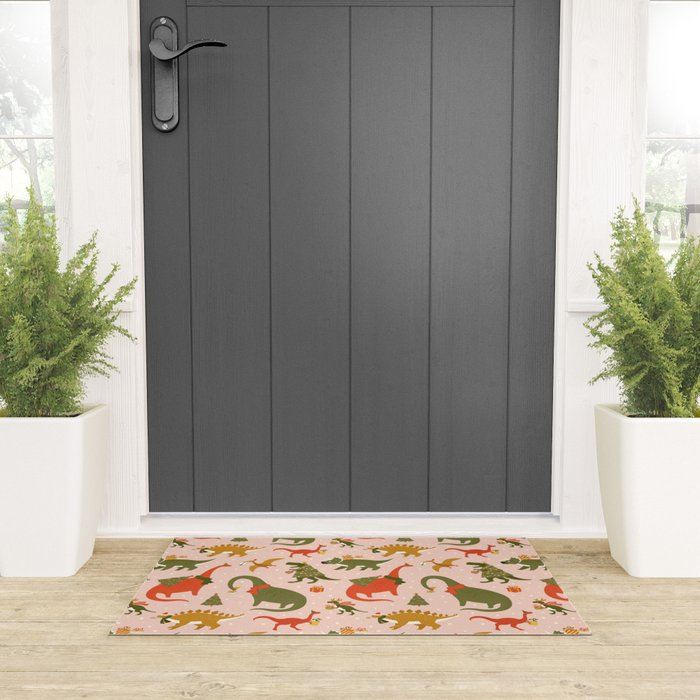 Tyrannosaurus and Dinosaurs Christmas Tree Rex Welcome Mat Gallery Image 3