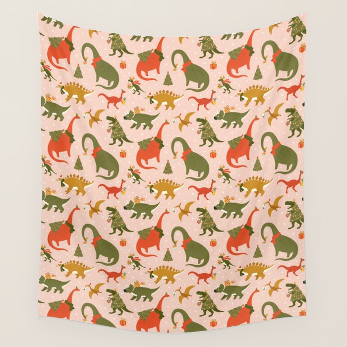 Tyrannosaurus and Dinosaurs Christmas Tree Rex Wall Tapestry Gallery Image 1