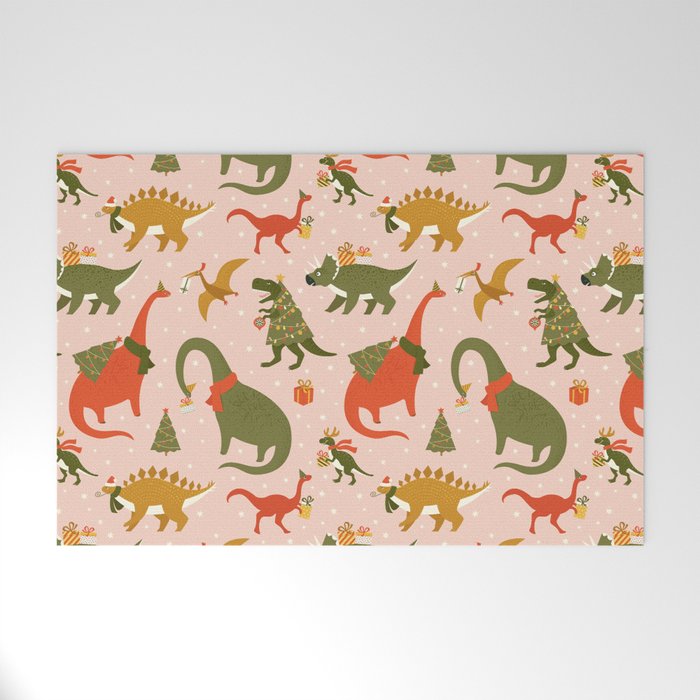 Tyrannosaurus and Dinosaurs Christmas Tree Rex Welcome Mat Gallery Image 1