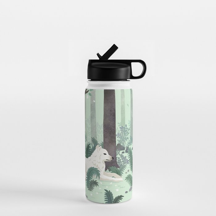 White Wolf in the Flowering Forest Water Bottle Gallery Image 1