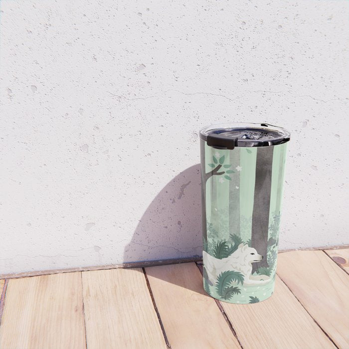 White Wolf in the Flowering Forest Travel Mug Gallery Image 4