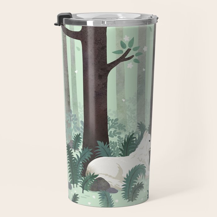 White Wolf in the Flowering Forest Travel Mug Gallery Image 3