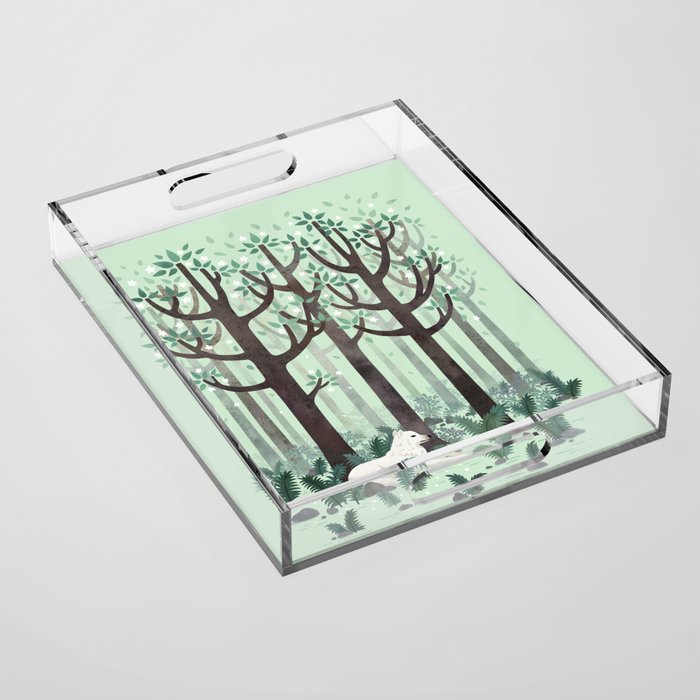 White Wolf in the Flowering Forest Acrylic Tray Gallery Image 1