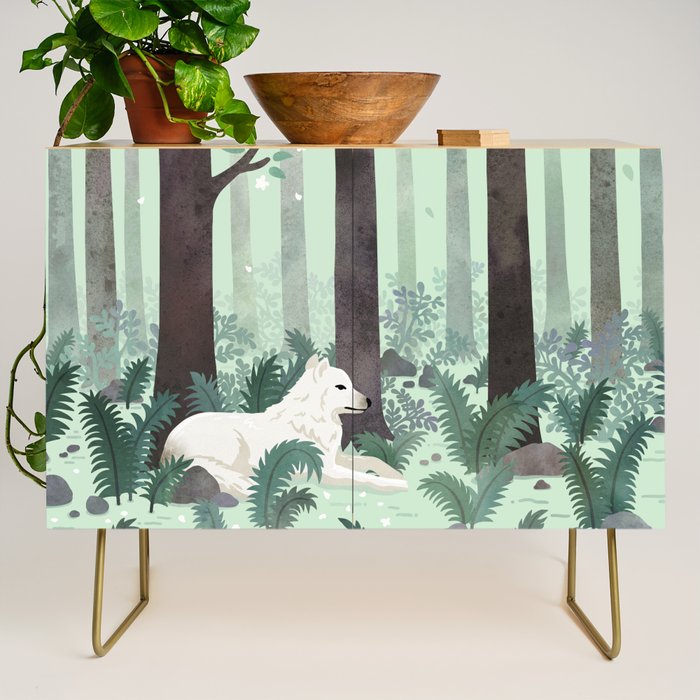White Wolf in the Flowering Forest Credenza Gallery Image 1