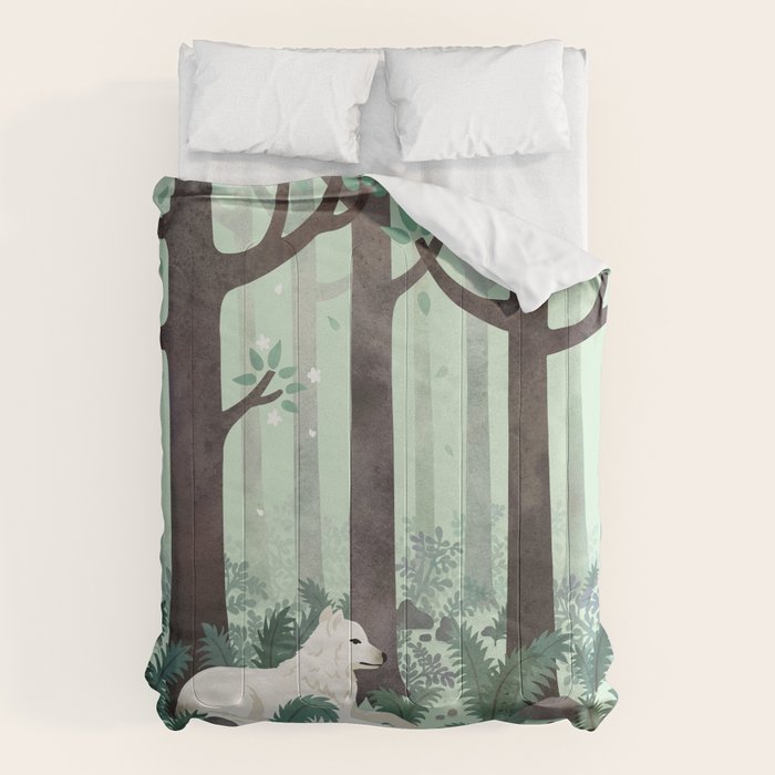 White Wolf in the Flowering Forest Comforter Gallery Image 6