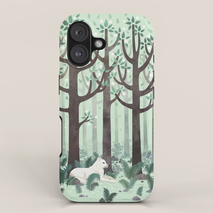 White Wolf in the Flowering Forest iPhone Case Gallery Image 1