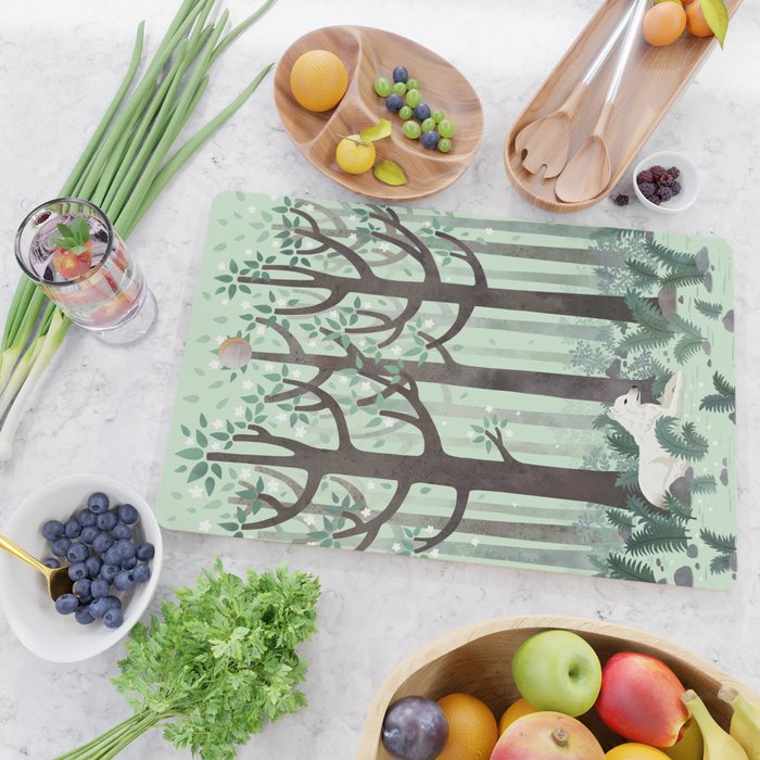White Wolf in the Flowering Forest Cutting Board Gallery Image 2