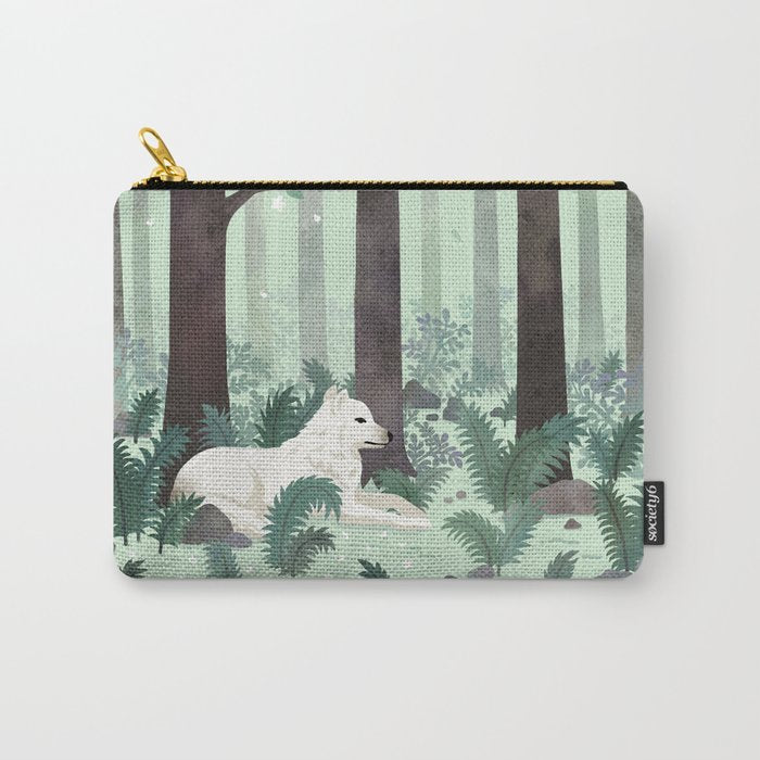 White Wolf in the Flowering Forest Carry All Pouch Gallery Image 1
