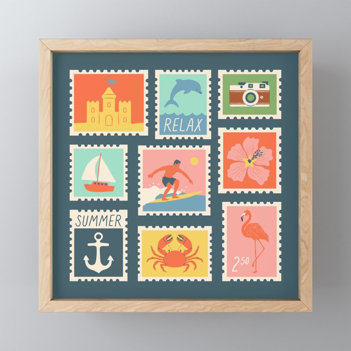 Vintage summer post card stamp drawing Mini Art Print Gallery Image 1