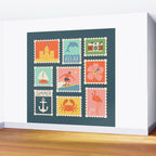 Vintage summer post card stamp drawing Wall Mural Gallery Image 2