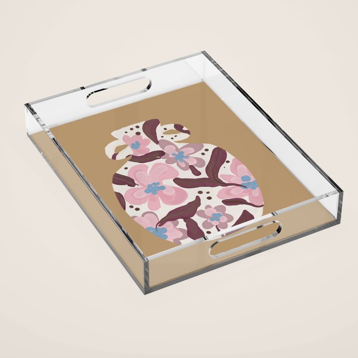 Blush Folk Floral Vase Acrylic Tray Gallery Image 1