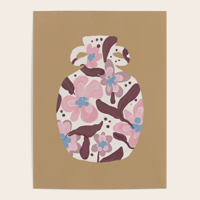 Blush Folk Floral Vase Poster Gallery Image 1