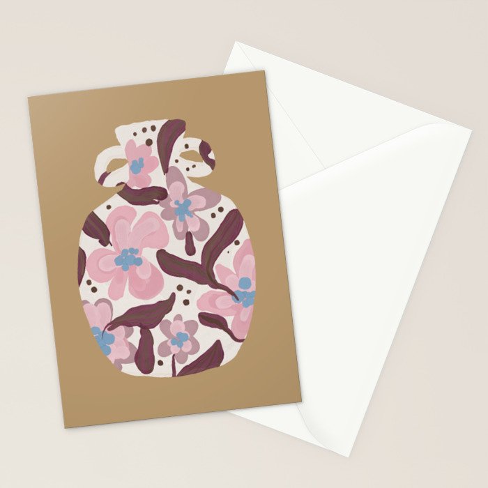 Blush Folk Floral Vase Stationery Card Gallery Image 2