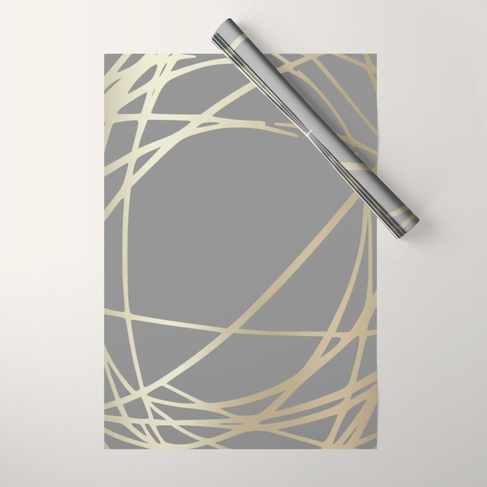Gold and Gray Circles and Swirls Striped Abstract Pattern Wrapping Paper Gallery Image 1