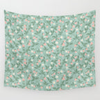 Strawberries - dusty pink and green on sky blue Wall Tapestry Gallery Image 4