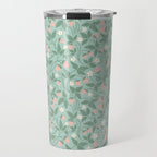 Strawberries - dusty pink and green on sky blue Travel Mug Gallery Image 1