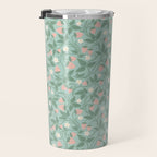 Strawberries - dusty pink and green on sky blue Travel Mug Gallery Image 3