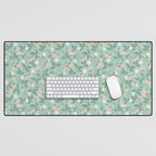 Strawberries - dusty pink and green on sky blue Desk Mat Gallery Image 1
