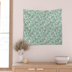 Strawberries - dusty pink and green on sky blue Wall Tapestry Gallery Image 2