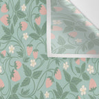 Strawberries - dusty pink and green on sky blue Wall Tapestry Gallery Image 3