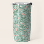 Strawberries - dusty pink and green on sky blue Travel Mug Gallery Image 2
