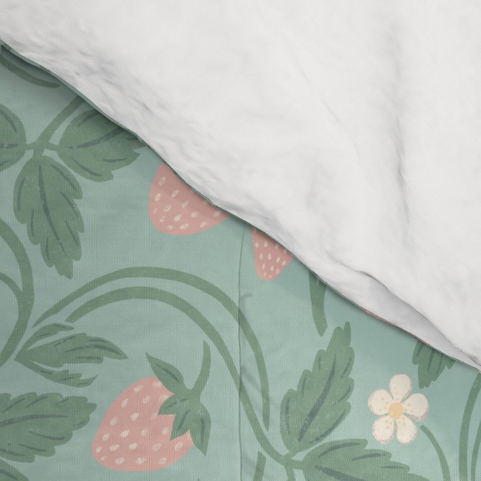 Strawberries - dusty pink and green on sky blue Comforter Gallery Image 4