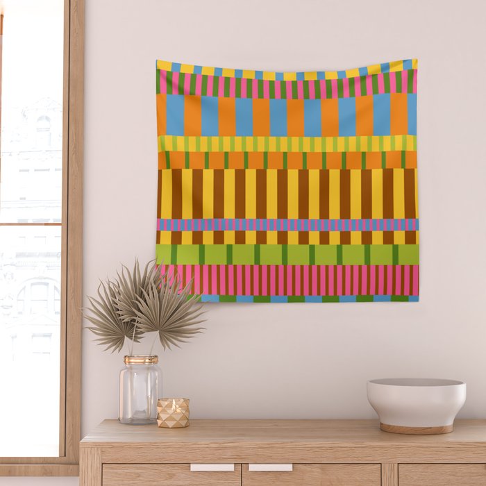 Midcentury Modern Blocks of Stripes colorful pattern Wall Tapestry Gallery Image 2