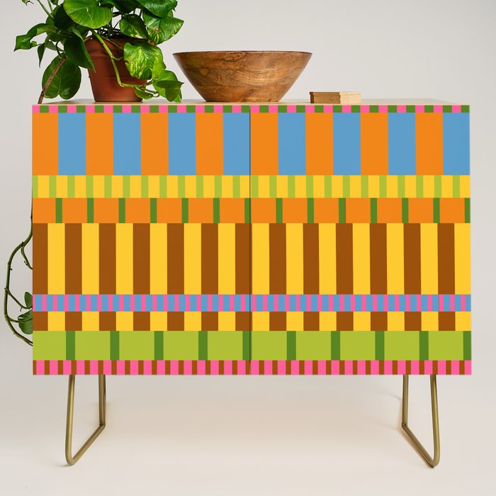 Midcentury Modern Blocks of Stripes colorful pattern Credenza Gallery Image 1