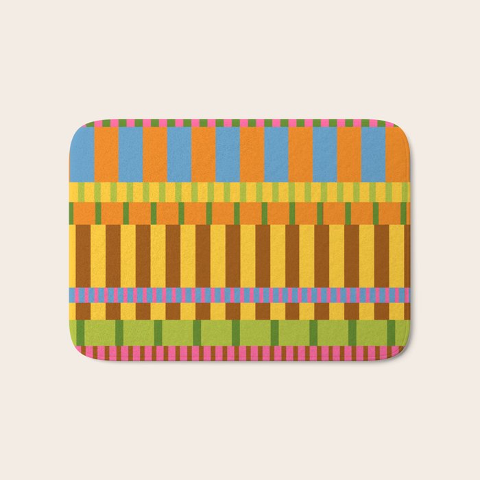 Midcentury Modern Blocks of Stripes colorful pattern Bath Mat Gallery Image 1