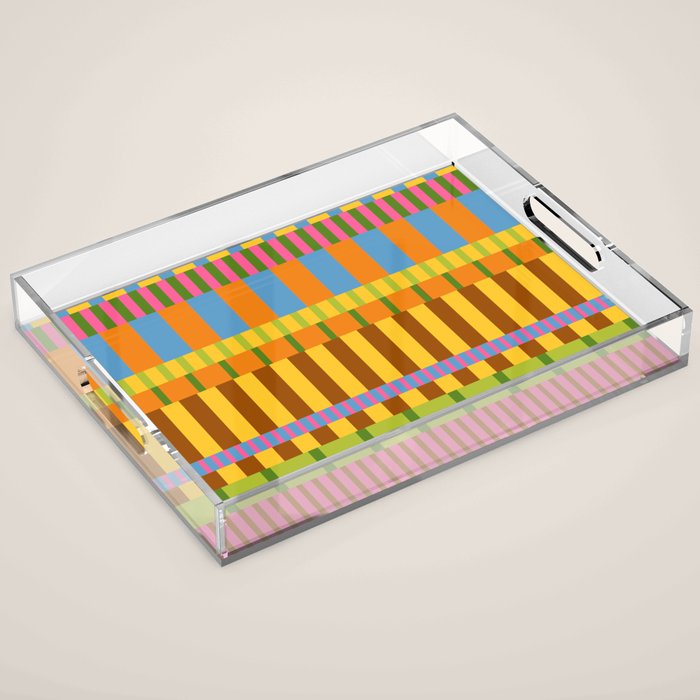 Midcentury Modern Blocks of Stripes colorful pattern Acrylic Tray Gallery Image 1