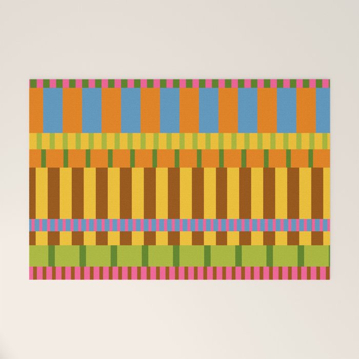Midcentury Modern Blocks of Stripes colorful pattern Welcome Mat Gallery Image 1