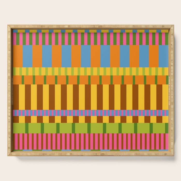 Midcentury Modern Blocks of Stripes colorful pattern Serving Tray Gallery Image 1