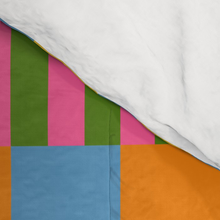 Midcentury Modern Blocks of Stripes colorful pattern Comforter Gallery Image 4