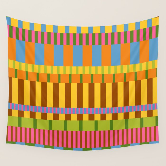 Midcentury Modern Blocks of Stripes colorful pattern Wall Tapestry Gallery Image 1