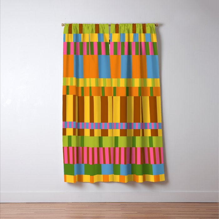 Midcentury Modern Blocks of Stripes colorful pattern Window Curtain Gallery Image 3