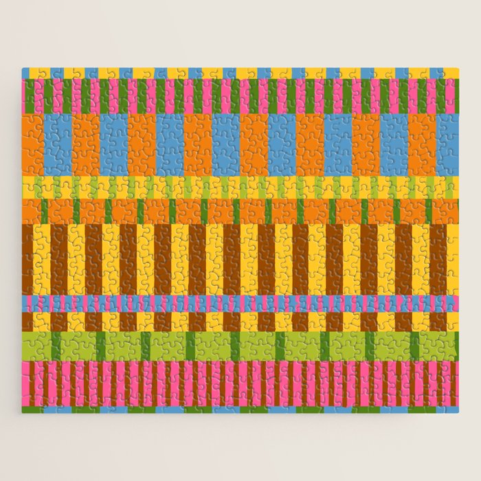 Midcentury Modern Blocks of Stripes colorful pattern Jigsaw Puzzle Gallery Image 1