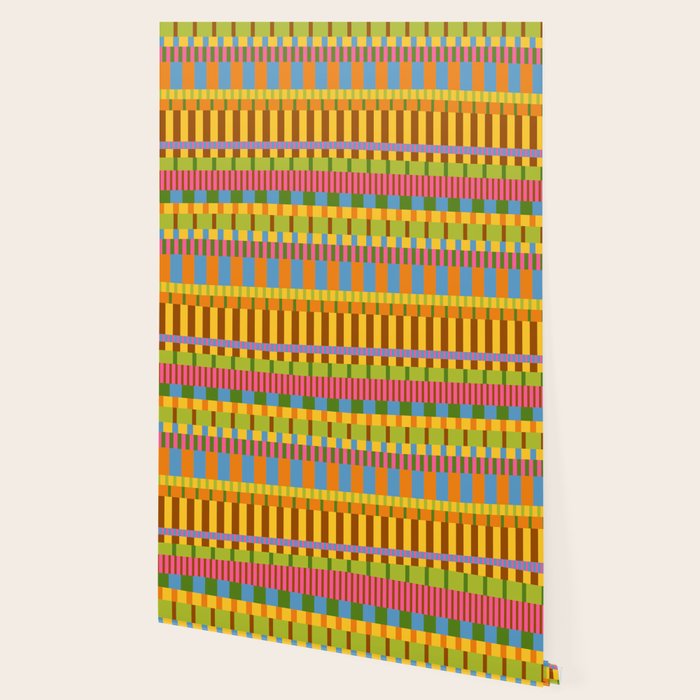 Midcentury Modern Blocks of Stripes colorful pattern Wallpaper Gallery Image 2