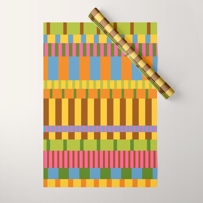 Midcentury Modern Blocks of Stripes colorful pattern Wrapping Paper Gallery Image 1