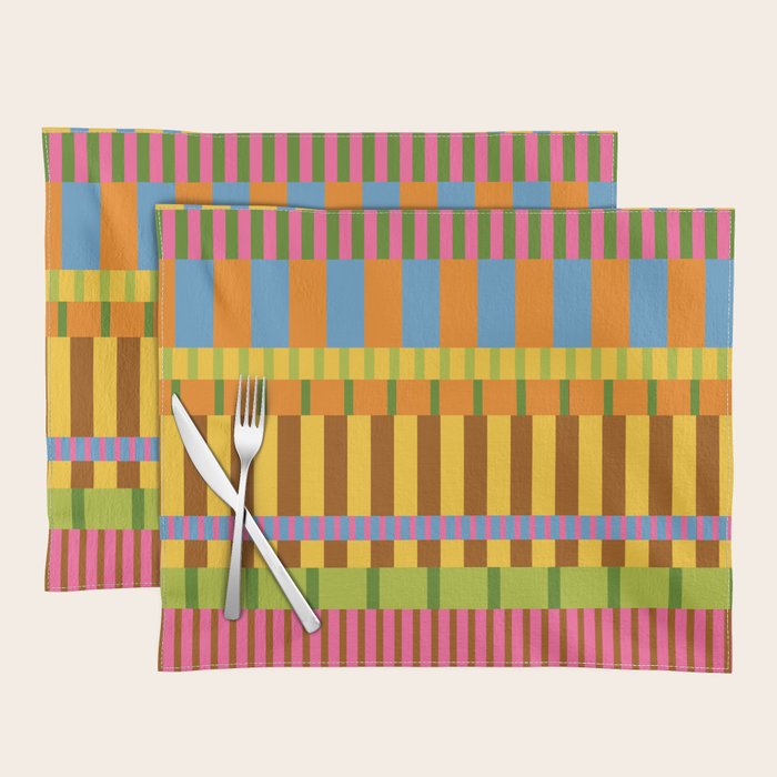 Midcentury Modern Blocks of Stripes colorful pattern Placemat Gallery Image 1