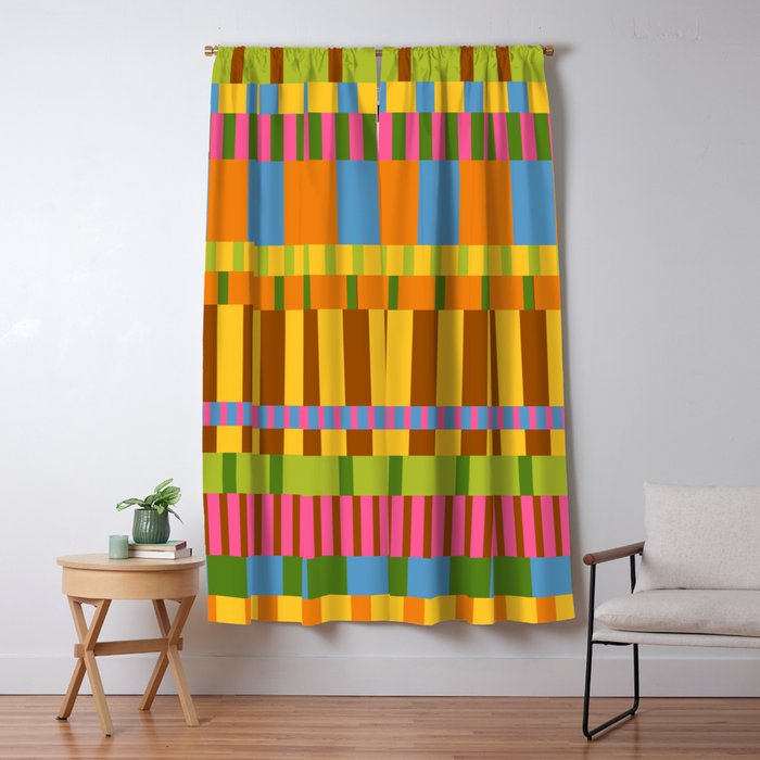 Midcentury Modern Blocks of Stripes colorful pattern Window Curtain Gallery Image 1