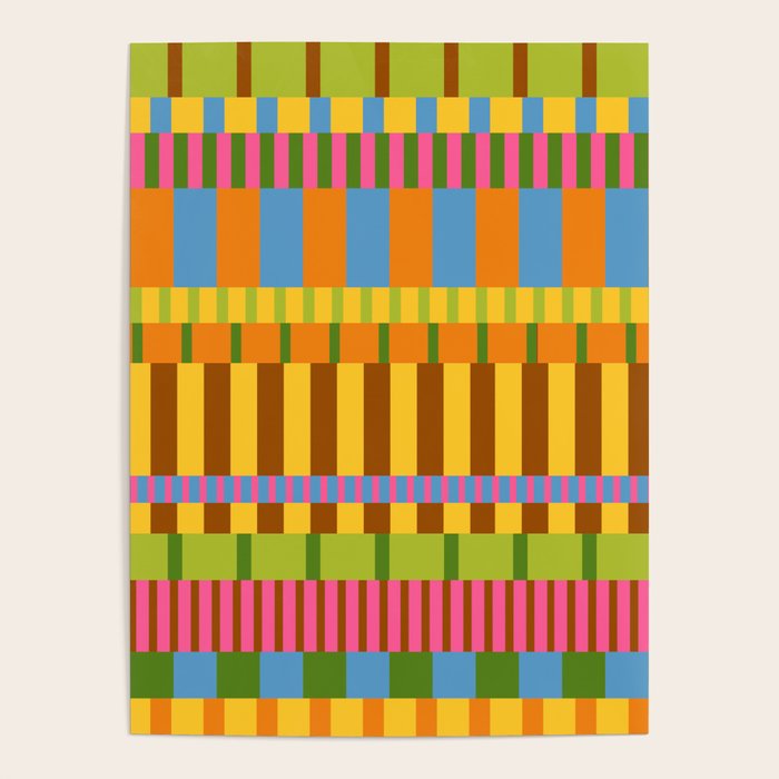 Midcentury Modern Blocks of Stripes colorful pattern Poster Gallery Image 1