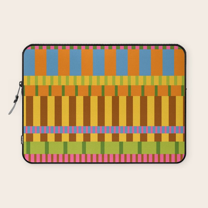 Midcentury Modern Blocks of Stripes colorful pattern Laptop Sleeve Gallery Image 1
