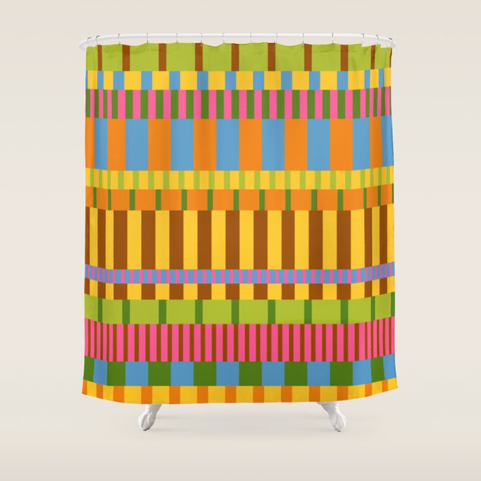 Midcentury Modern Blocks of Stripes colorful pattern Shower Curtain Gallery Image 1