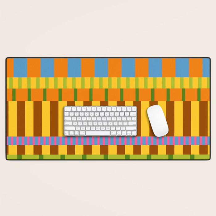 Midcentury Modern Blocks of Stripes colorful pattern Desk Mat Gallery Image 1