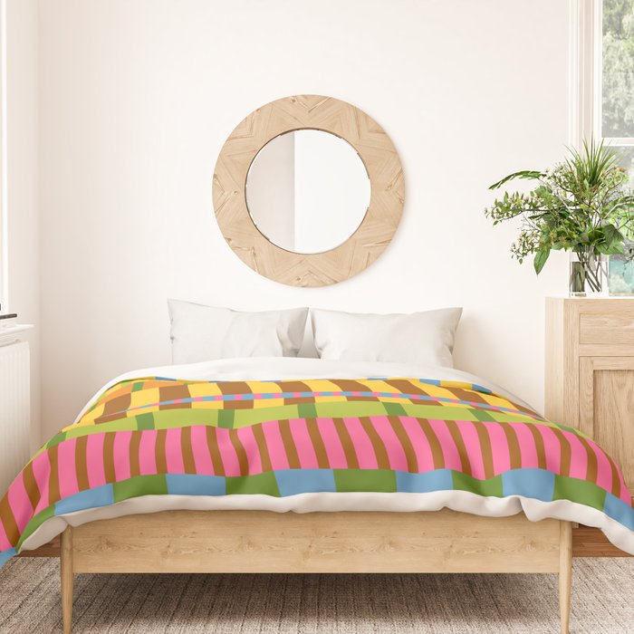 Midcentury Modern Blocks of Stripes colorful pattern Duvet Cover Gallery Image 3