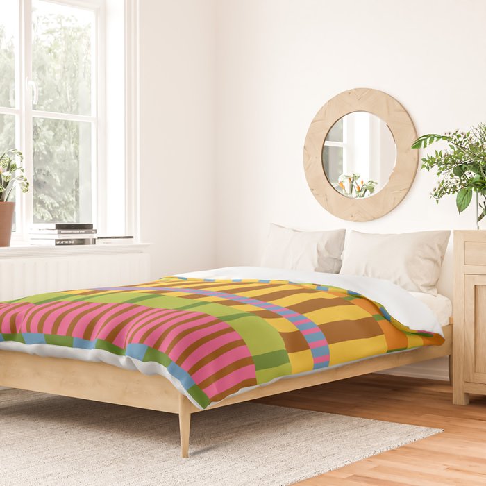 Midcentury Modern Blocks of Stripes colorful pattern Duvet Cover Gallery Image 2